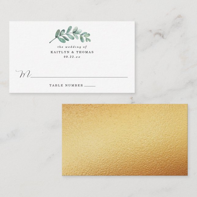 Eucalyptus Geometric Gold Foil Wedding Place Card (Front/Back)