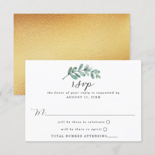 Eucalyptus Geometric Gold Foil Wedding RSVP Card