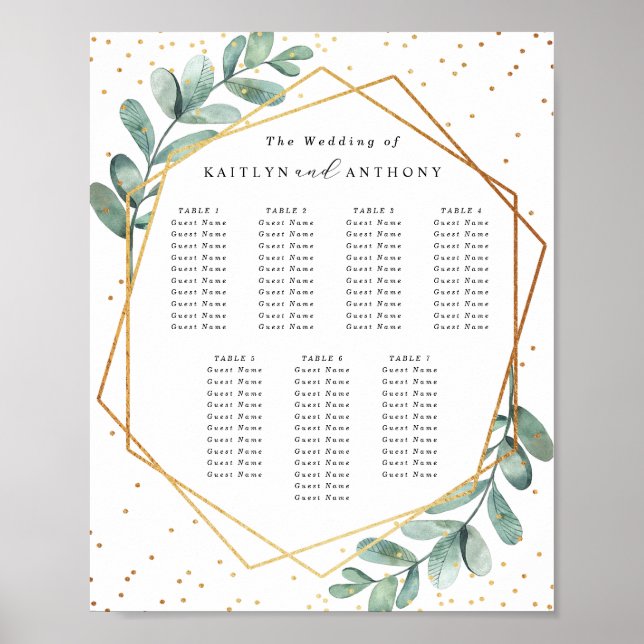 Eucalyptus Geometric Gold Foil Wedding Seating Poster (Front)