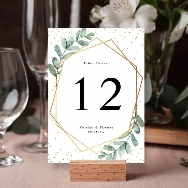 Eucalyptus Geometric Gold Foil Wedding Table Number (Creator Uploaded)