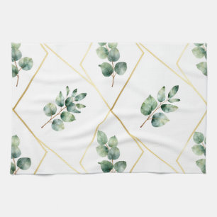 Eucalyptus Geometric Gold Pattern Tea Towel