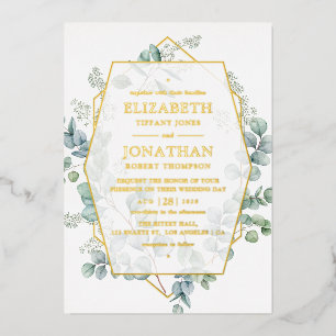 Eucalyptus Geometric Gold Wedding Foil Invitation