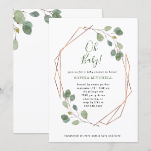 Eucalyptus Geometric Rose Gold Baby Shower Oh Baby Invitation