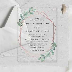 Eucalyptus Geometric Rose Gold Foil Wedding Acrylic Invitations