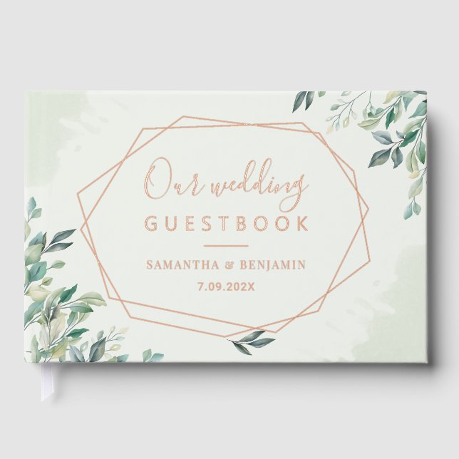 Eucalyptus Geometric Rose Gold Foil Wedding Guest Book (Front)