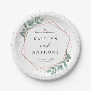 Eucalyptus Geometric Rose Gold Foil Wedding Paper Plate