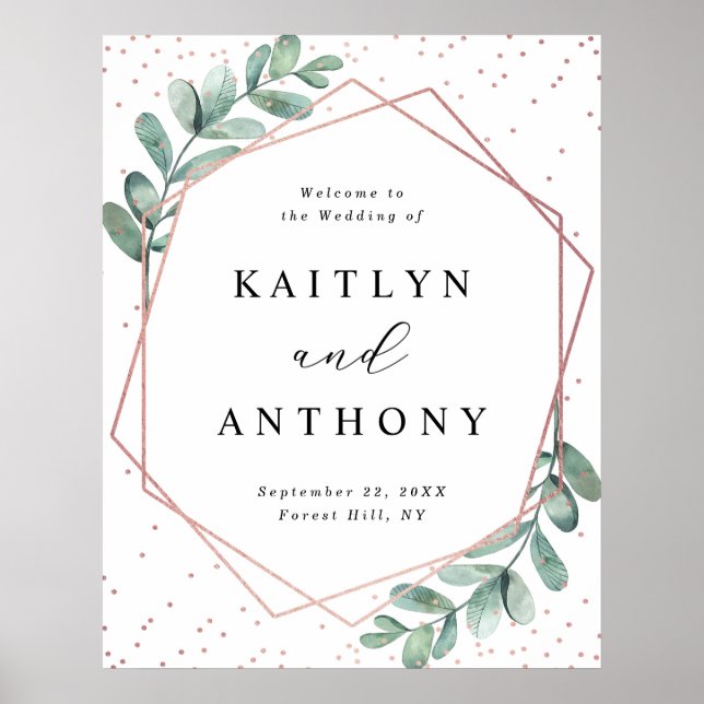Eucalyptus Geometric Rose Gold Foil Wedding Poster (Front)