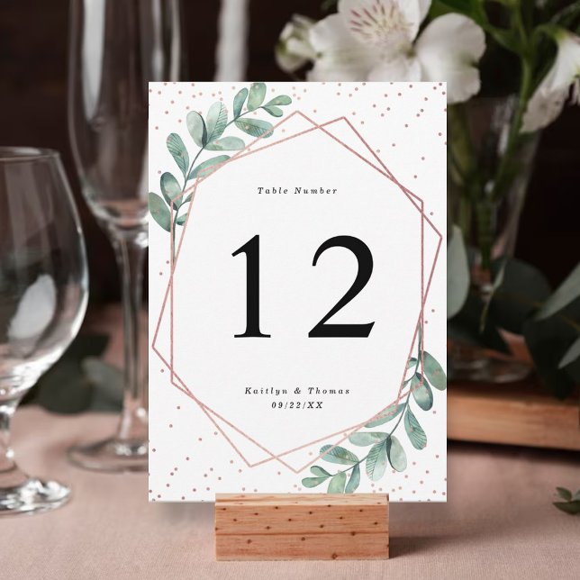 Eucalyptus Geometric Rose Gold Foil Wedding Table Number (Creator Uploaded)