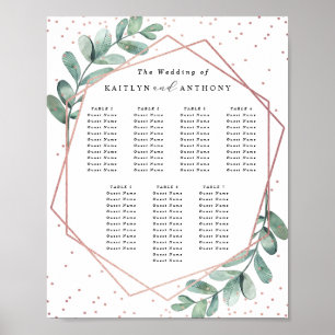 Eucalyptus Geometric Rose Gold Foil Wedding Table Poster