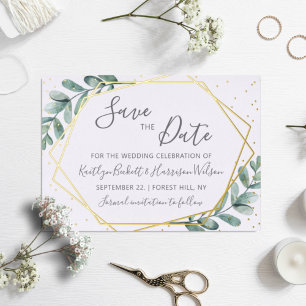 Eucalyptus Geometric Save The Date Real Foil Invitation Postcard