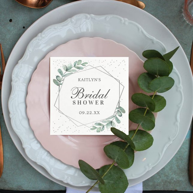 Eucalyptus Geometric Silver Foil Bridal Shower Napkin (Creator Uploaded)