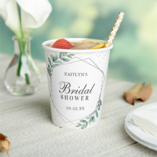 Eucalyptus Geometric Silver Foil Bridal Shower Paper Cups