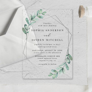 Eucalyptus Geometric Silver Foil Wedding Acrylic Invitations