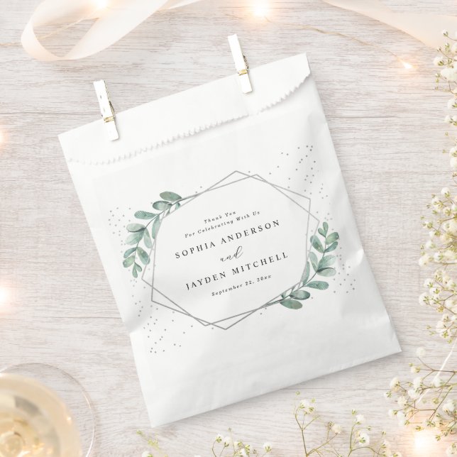 Eucalyptus Geometric Silver Foil Wedding Favour Bags (Clipped)