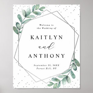 Eucalyptus Geometric Silver Foil Wedding Welcome Poster