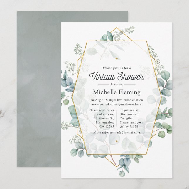 Eucalyptus Geometric Virtual Baby Shower Invitation (Front/Back)