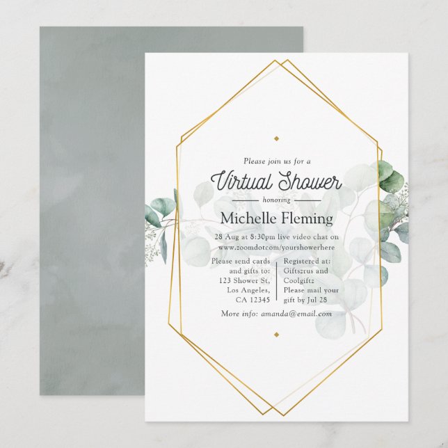 Eucalyptus Geometric  Virtual Baby Shower Invitation (Front/Back)