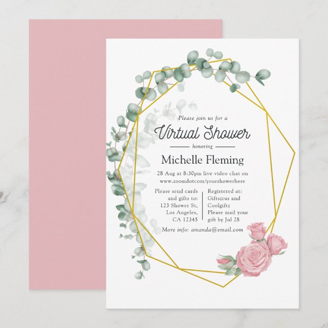 Eucalyptus Geometric Virtual Baby Shower Invitation (Front/Back)