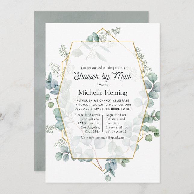 Eucalyptus Geometric Virtual Bridal Shower by Mail Invitation (Front/Back)