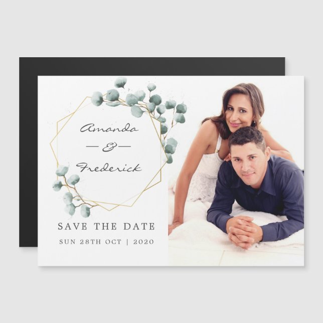 Eucalyptus Geometric Wedding Save the Date Magnetic Invitation (Front/Back)
