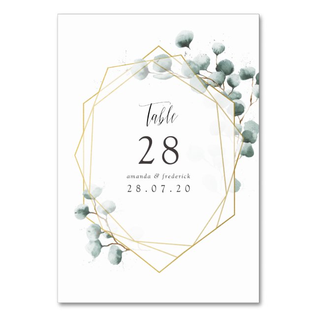 Eucalyptus Geometric Wedding Table Number (Front)