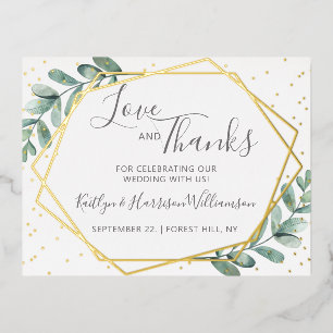 Eucalyptus Geometric Wedding Thank You Real Foil Invitation Postcard