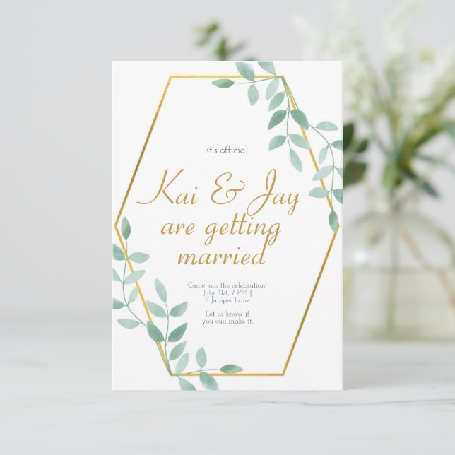 Eucalyptus Gereenery Wedding Invitation, Elegant Invitation (Standing Front)