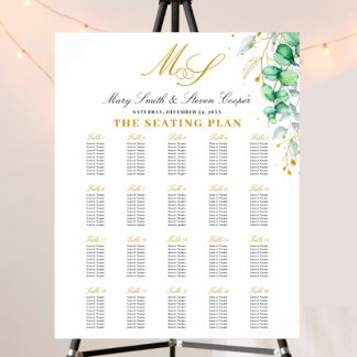 Eucalyptus Gilded Monogram Wedding Seating Charts