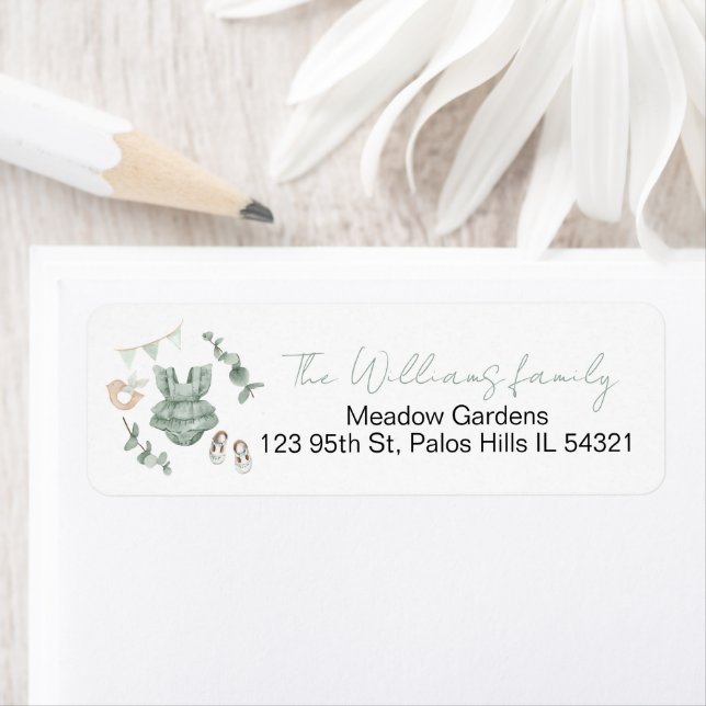 Eucalyptus girl baby shower return address labels (Insitu)