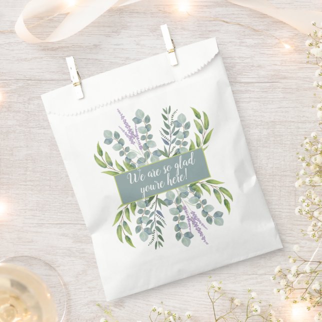 Eucalyptus Glad You Are Here Wedding Message Favour Bags (Clipped)