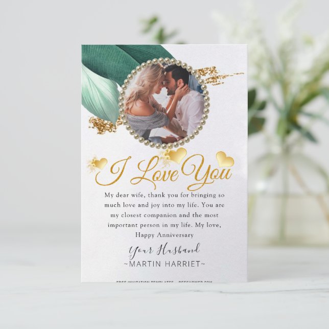 Eucalyptus Glitter Photo Wife Anniversary Card (Standing Front)