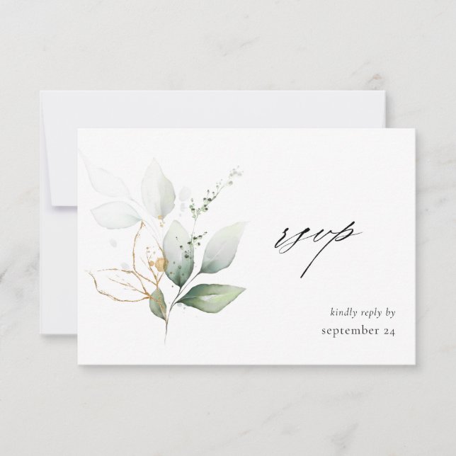 Eucalyptus Glow Gold Greenery 3 w Meal RSVP Card (Front)