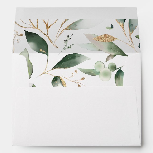 Eucalyptus Glow Gold Greenery Envelope (Back (Bottom))
