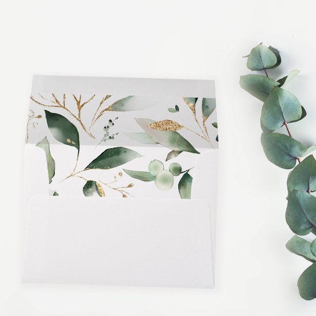 Eucalyptus Glow Gold Greenery Envelope - Grey (Creator Uploaded)