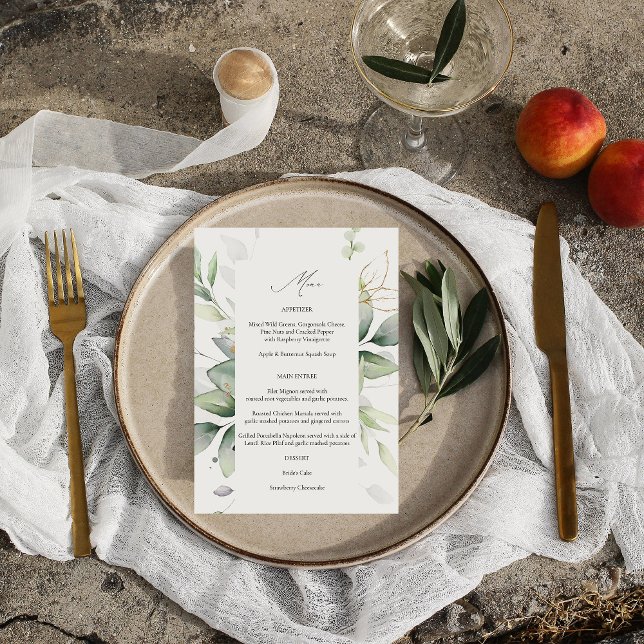 Eucalyptus Glow Gold Greenery Menu 2 Invitation (Creator Uploaded)