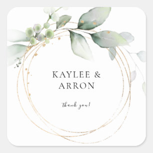 Eucalyptus Glow Gold Greenery Thank You 2 Square Sticker