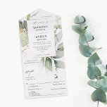 Eucalyptus Glow Gold Greenery Wedding All In One Invitation<br><div class="desc">Make sending the invitation and RSVP easy while amazing your guests with your beautiful Eucalyptus Glow Gold Greenery Wedding All In One Invitations.</div>