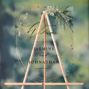 Eucalyptus Glow Gold Greenery Wedding Welcome 2 Acrylic Sign