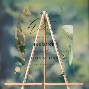 Eucalyptus Glow Gold Greenery Wedding Welcome 3 Acrylic Sign