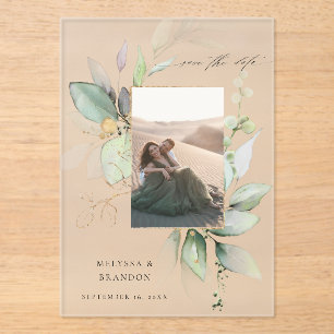 Eucalyptus Glow Vertical Photo Save the Date Acrylic Invitations