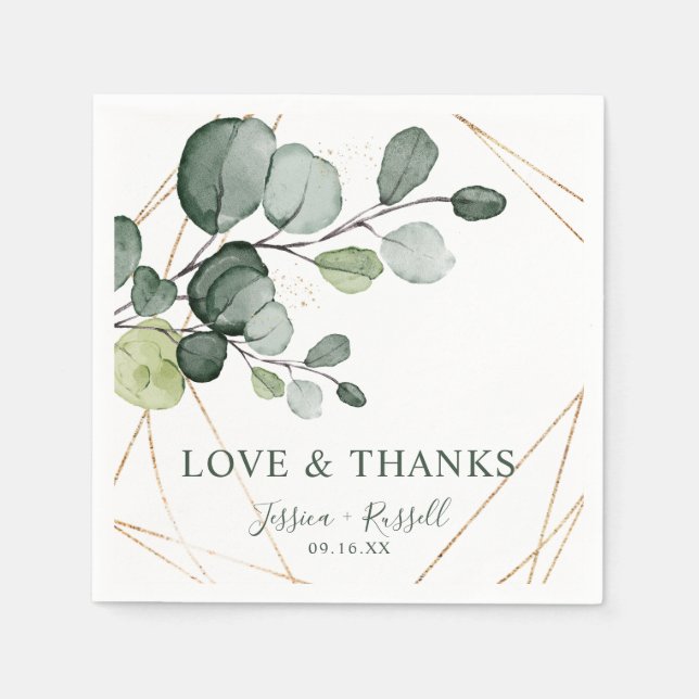 Eucalyptus Gold Abstract Love and Thanks Paper Napkin (Front)