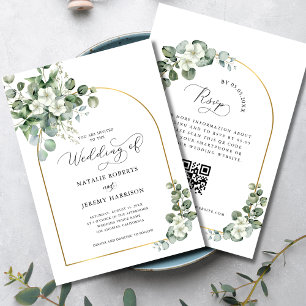 Eucalyptus Gold Arch QR Code All in One Wedding Invitation