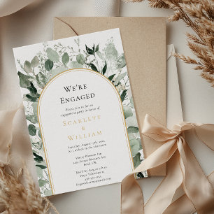 Eucalyptus Gold Arch Sage Simple We're Engaged Invitation