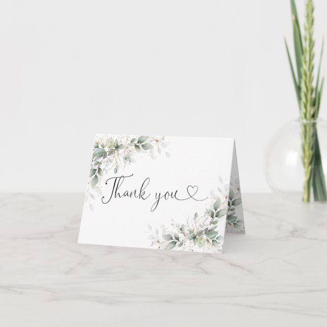 Eucalyptus Gold Baby Shower Thank You Card (Front)