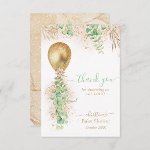 Eucalyptus Gold Balloon Baby Shower Thank You Card