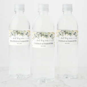 Eucalyptus Gold Best Day Ever Wedding Water Bottle Label