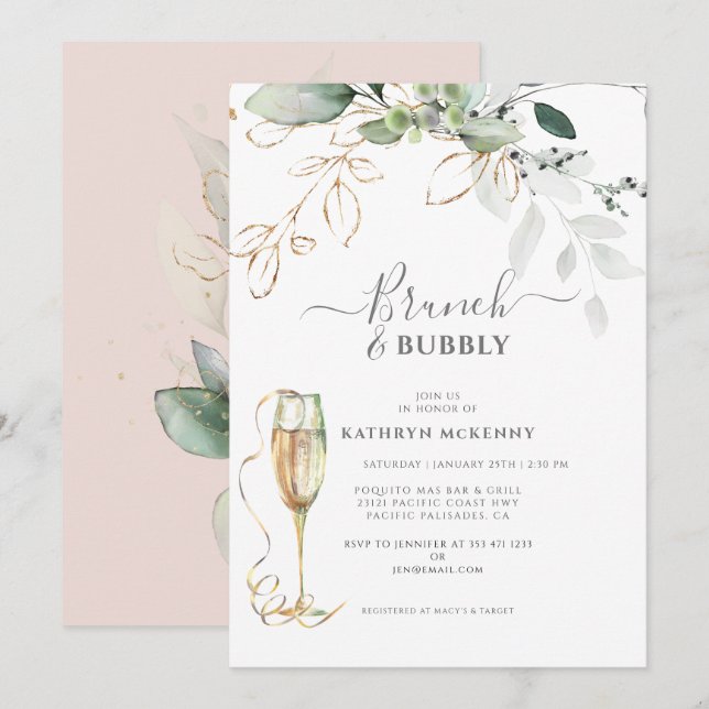 Eucalyptus Gold Blush Pink Bridal Shower   Invitation (Front/Back)