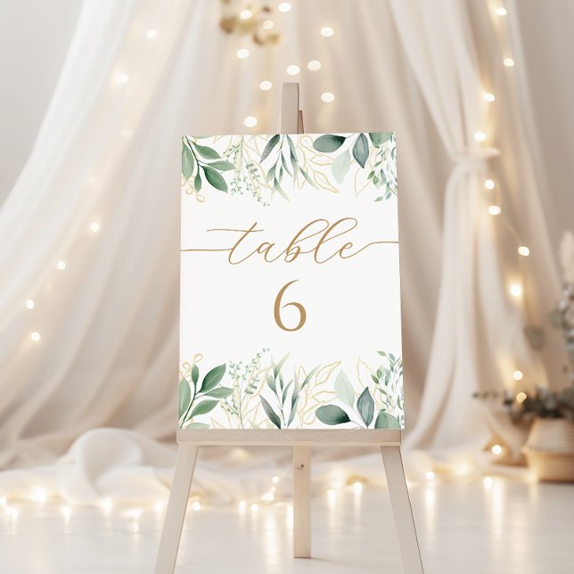 Eucalyptus Gold Botanical Baby Shower Table Number (Creator Uploaded)