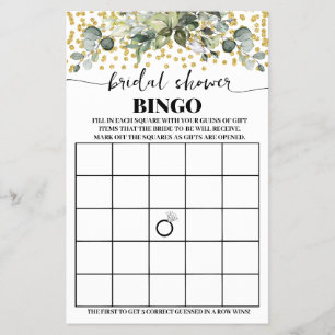 Eucalyptus Gold Bridal Shower Bingo Game Card