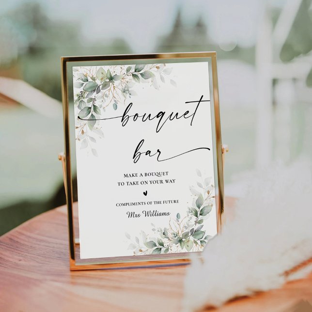 Eucalyptus Gold Bridal Shower Bouquet Bar Sign (Creator Uploaded)